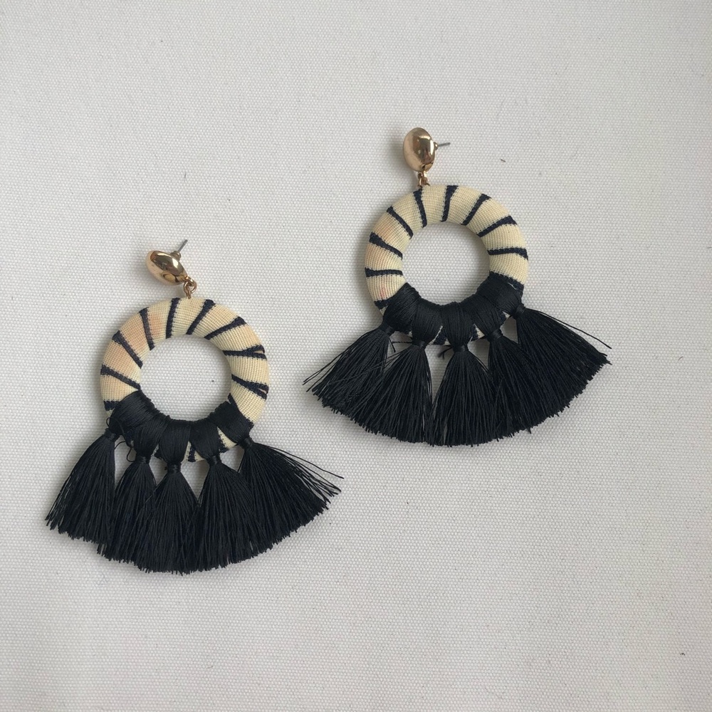 Black and white tassel earrings